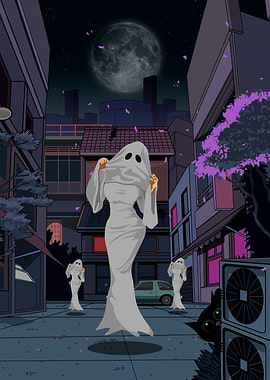 Ghostly Figures in Urban Nightscape