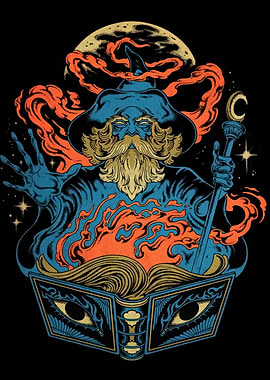 Wizard with Magic Book Illustration