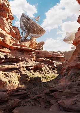Desert Landscape with Radio Telescopes