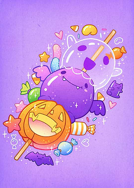 Halloween Candy Lollipops on Purple Background