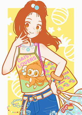 Anime Girl with Monkey Shirt and Bags
