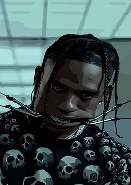 Travis Scott Portrait with Skull Shirt