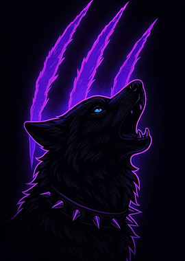 Wolf Howling with Purple Claw Marks