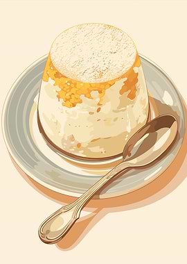 Pudding dessert with spoon on plate