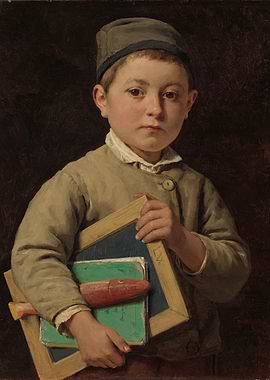 Young Student with Books and Slate