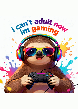Sloth Gamer with Colorful Accessories