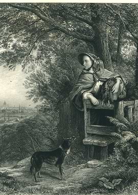 Engraving of a Woman and Dog