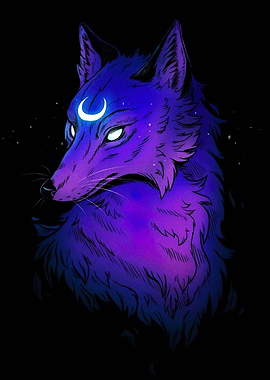 Mystical Wolf with Crescent Moon