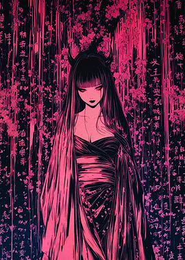 Demon Girl in Pink Kimono