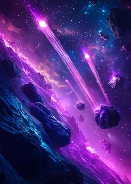Neon Purple Cosmic Space Asteroids