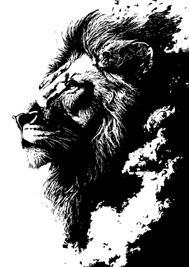 Lion Portrait in Black and White