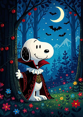 Snoopy as Dracula in Halloween Night