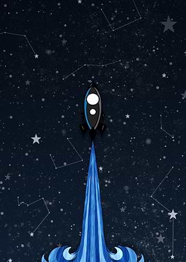 Rocket Launching into Starry Night Sky