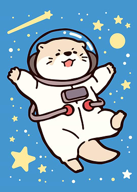 Astronaut Otter in Space Cartoon