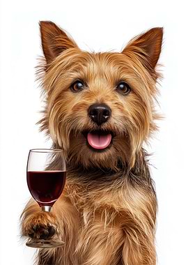 Australian Terrier dog with Wine Glass Portrait