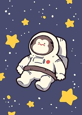 Monkey Astronaut in Space Cartoon