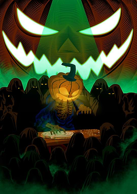 Halloween DJ with Pumpkin Head
