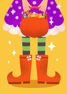 Halloween Witch with Pumpkin Candy