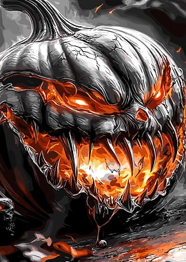 Evil Pumpkin with Glowing Orange Interior