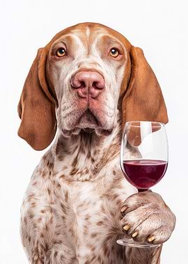 Bracco Italiano dog with Wine Glass Portrait