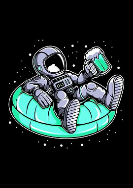 Astronaut Relaxing with Beer in Space