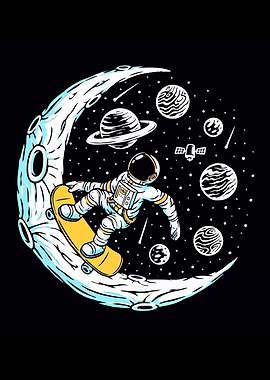 Astronaut Skateboarding on the Moon