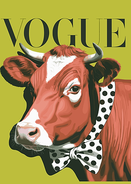 Vogue Cow with Bow Tie Illustration