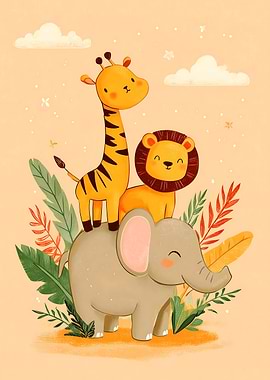Cute Happy Animals Illustration