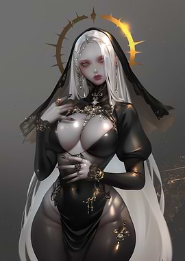 Gothic Nun with Golden Halo