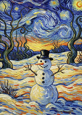 Snowman Starry Night Style