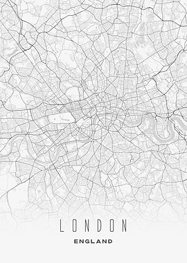 Minimalist Map of London - Modern UK City Wall Art