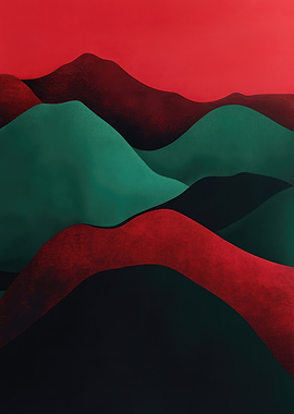 Abstract Landscape with Red and Green Hills