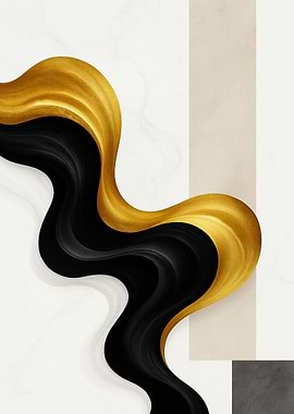 Abstract Gold and Black Wave Art