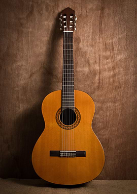 Classical Guitar on Wooden Background