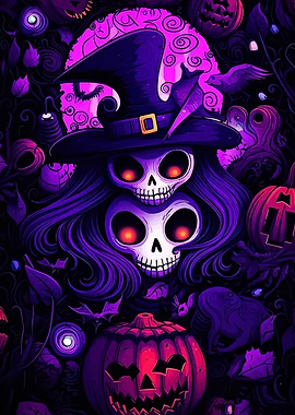 Halloween Witch Skulls and Pumpkins