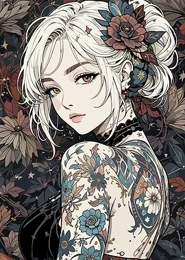 Geisha with Floral Tattoo Art