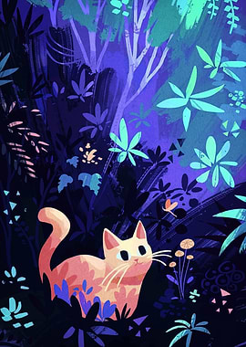 Cat in a blue forest