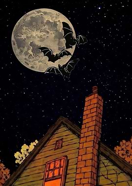 Halloween Night with Bats and Moon