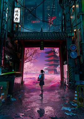 Cyberpunk Japan Gate to Another World