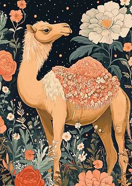 Camel in Floral Garden Illustration
