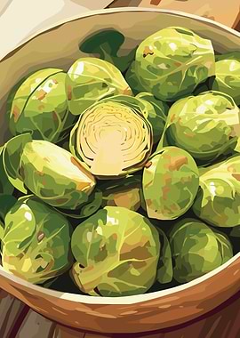 Brussels Sprouts in Bowl Illustration