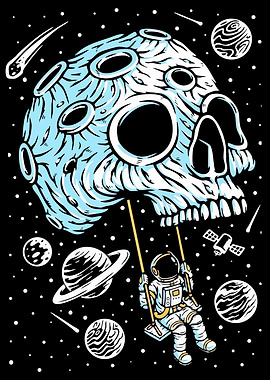 Astronaut on Swing with Skull Moon