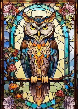 Stained Glass Owl with Floral Accents