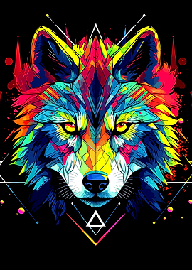 Colorful Geometric Wolf Head Illustration