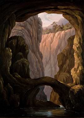 Cave Opening to Mountain Landscape Painting