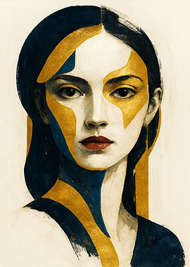 Abstract Portrait with Gold and Blue