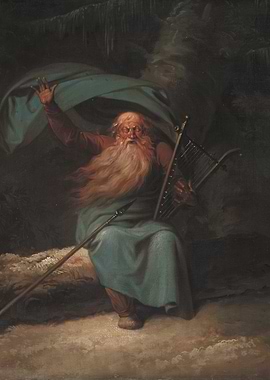 Old Man with Harp and Spear Painting