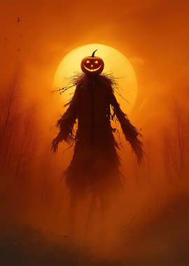 Halloween Scarecrow with Pumpkin Head