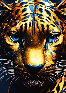 Abstract Leopard Portrait with Blue Eyes