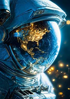 Astronaut Helmet Reflecting Earth